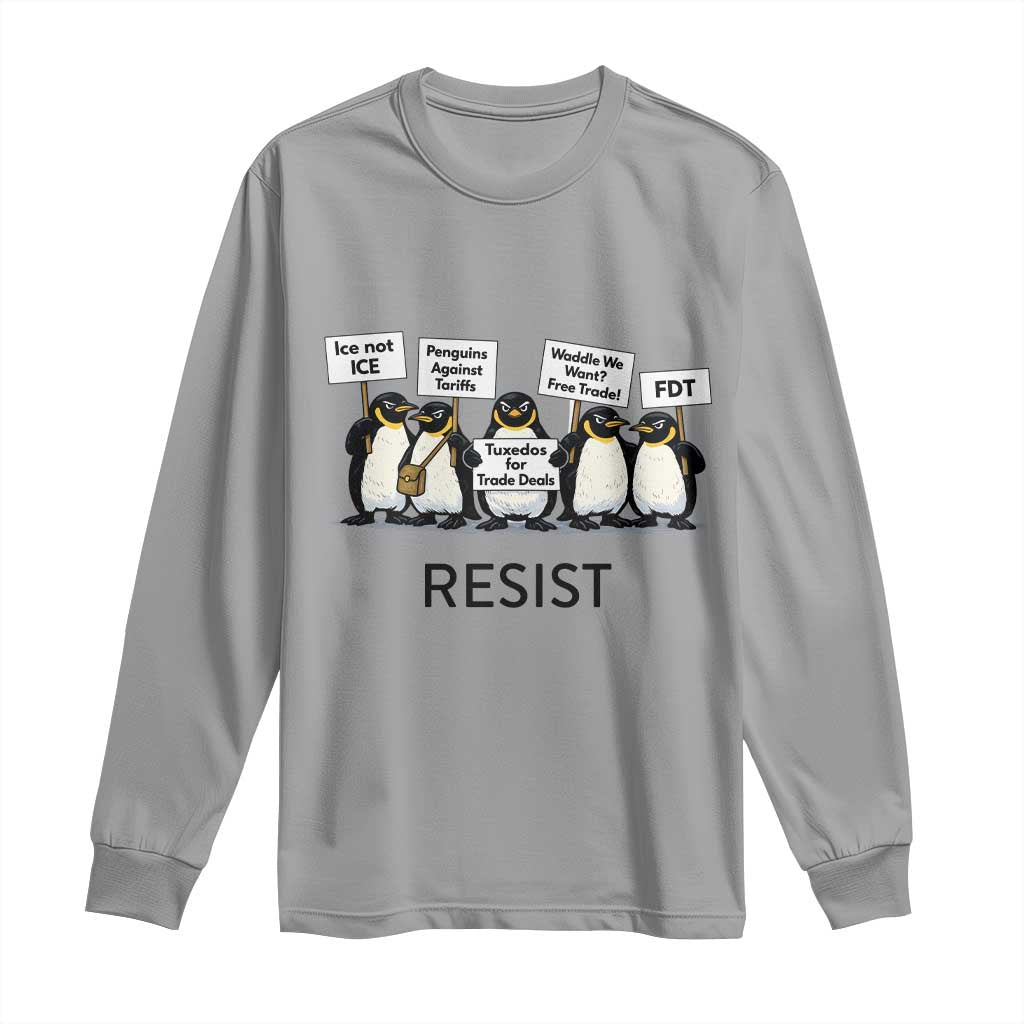 Penguins Resist Long Sleeve Shirt Nihilist Penguin Anti-Government Meme TS14 Sport Gray Print Your Wear