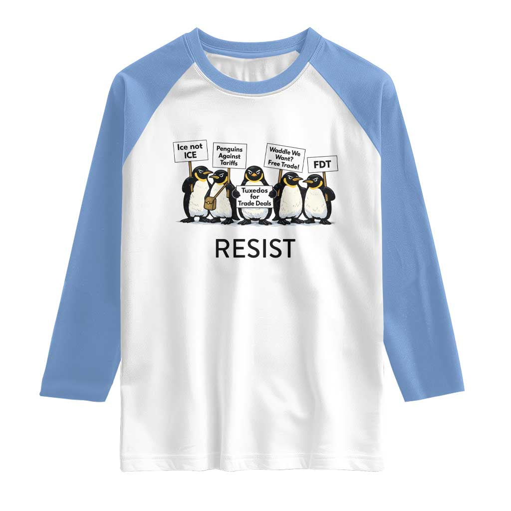 Penguins Resist Raglan Shirt Nihilist Penguin Anti-Government Meme TS14 White Carolina Blue Print Your Wear