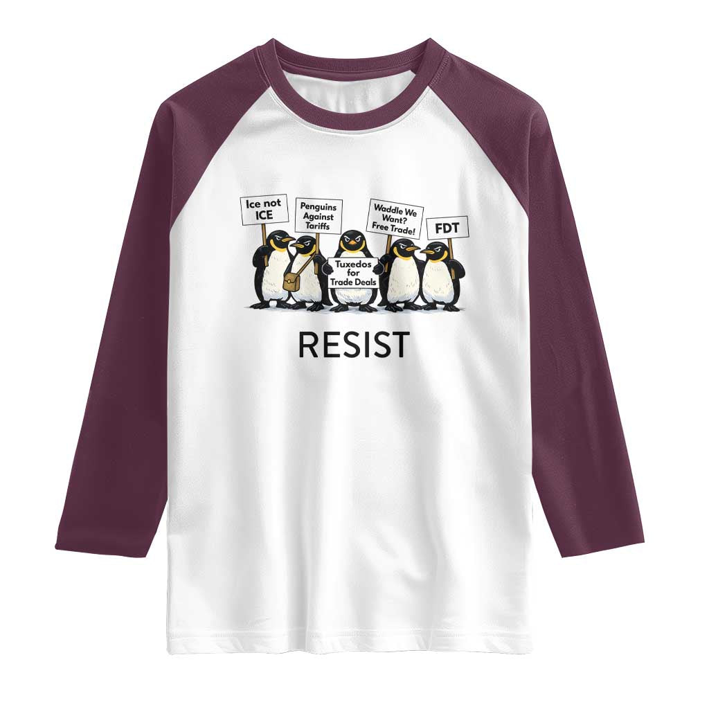 Penguins Resist Raglan Shirt Nihilist Penguin Anti-Government Meme TS14 White Maroon Print Your Wear