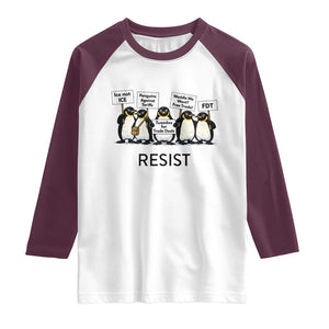 Penguins Resist Raglan Shirt Nihilist Penguin Anti-Government Meme TS14 White Maroon Print Your Wear