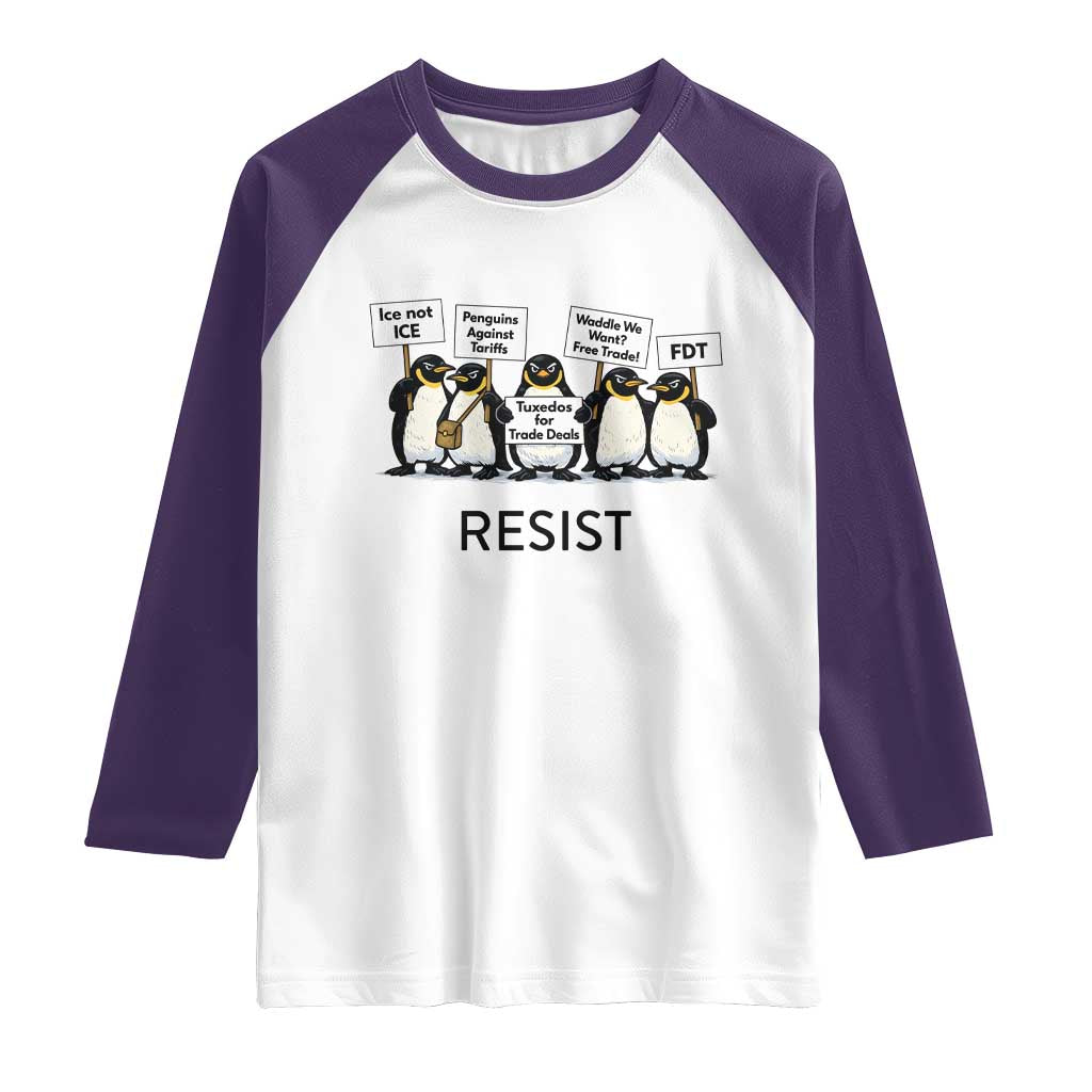 Penguins Resist Raglan Shirt Nihilist Penguin Anti-Government Meme TS14 White Purple Print Your Wear