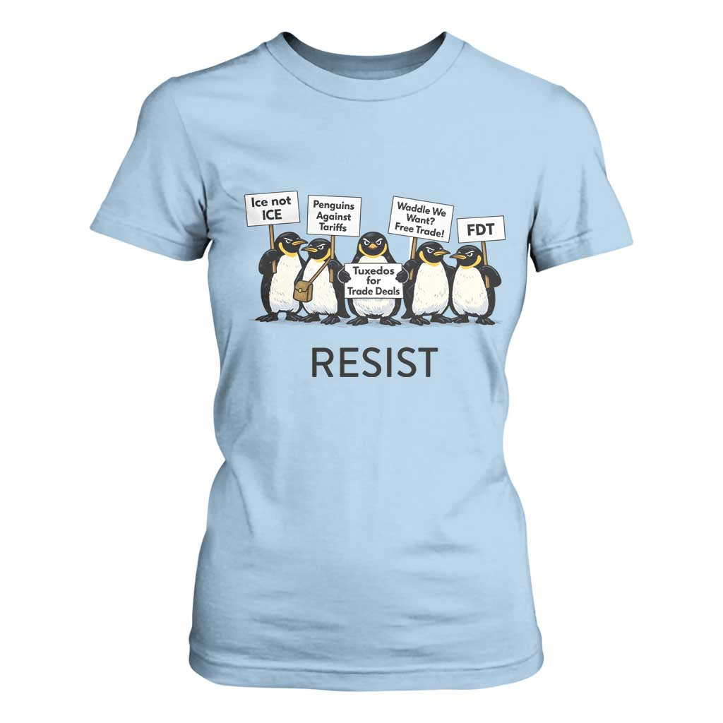 Penguins Resist T Shirt For Women Nihilist Penguin Anti-Government Meme TS14 Light Blue Print Your Wear