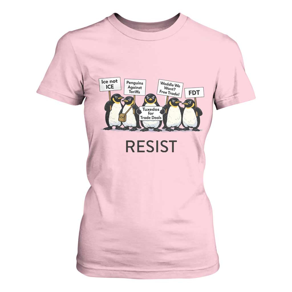 Penguins Resist T Shirt For Women Nihilist Penguin Anti-Government Meme TS14 Light Pink Print Your Wear
