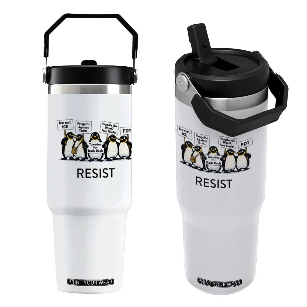 Penguins Resist Flip Straw Tumbler Nihilist Penguin Anti-Government Meme TS14 One Size: 30 oz White Print Your Wear