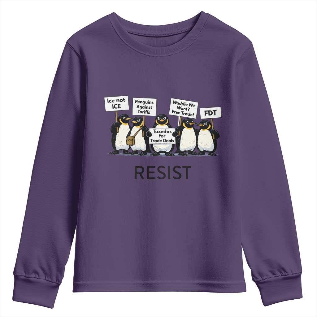 Penguins Resist Youth Sweatshirt Nihilist Penguin Anti-Government Meme TS14 Purple Print Your Wear