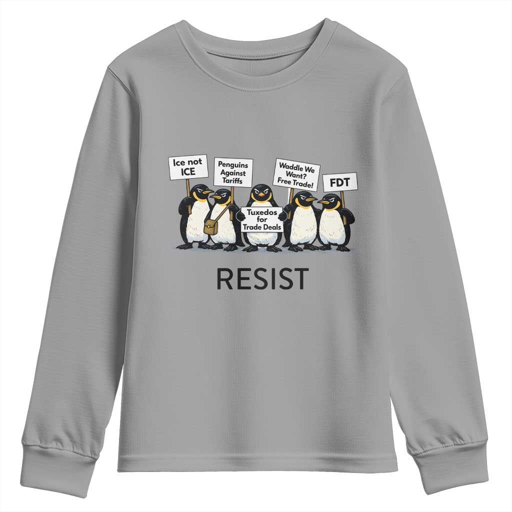 Penguins Resist Youth Sweatshirt Nihilist Penguin Anti-Government Meme TS14 Sport Gray Print Your Wear