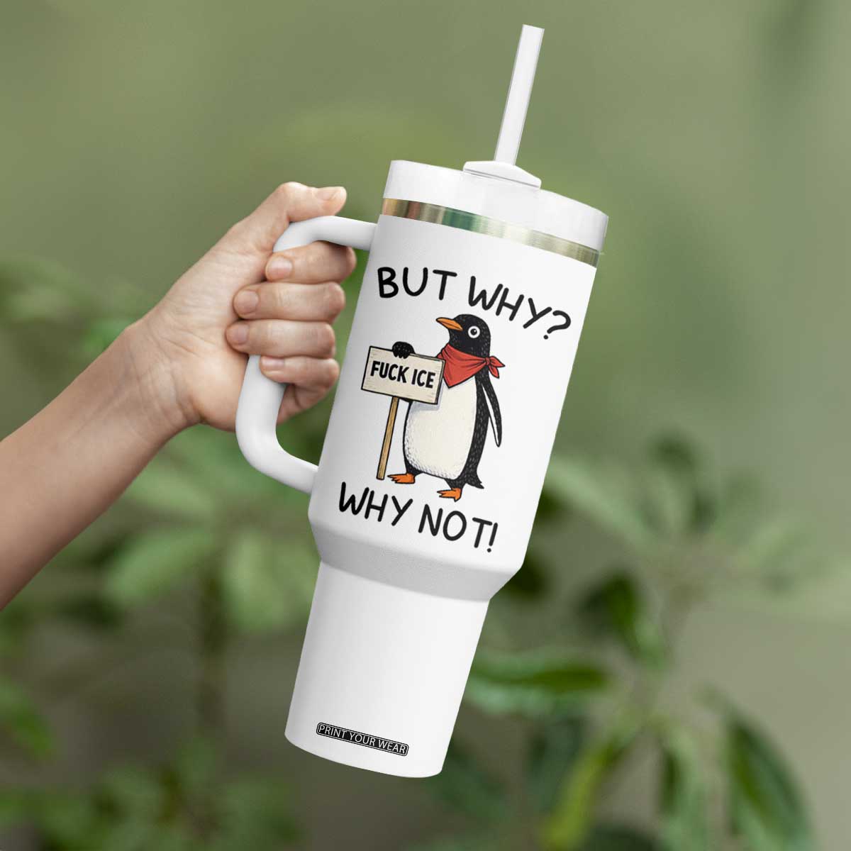 Fck ICE Tumbler With Handle Nihilist Penguin Anti-Government Meme TS14 Print Your Wear