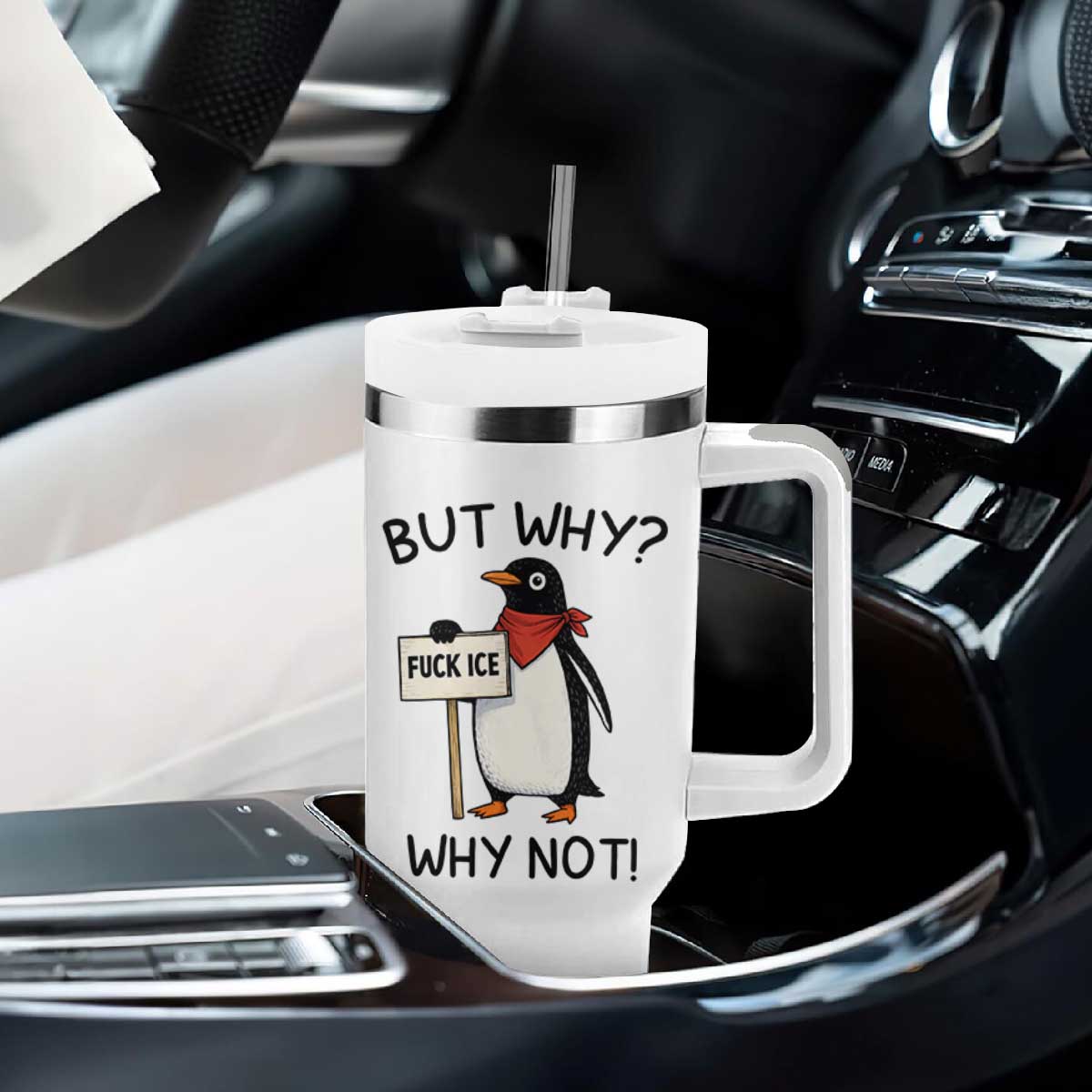 Fck ICE Tumbler With Handle Nihilist Penguin Anti-Government Meme TS14 Print Your Wear