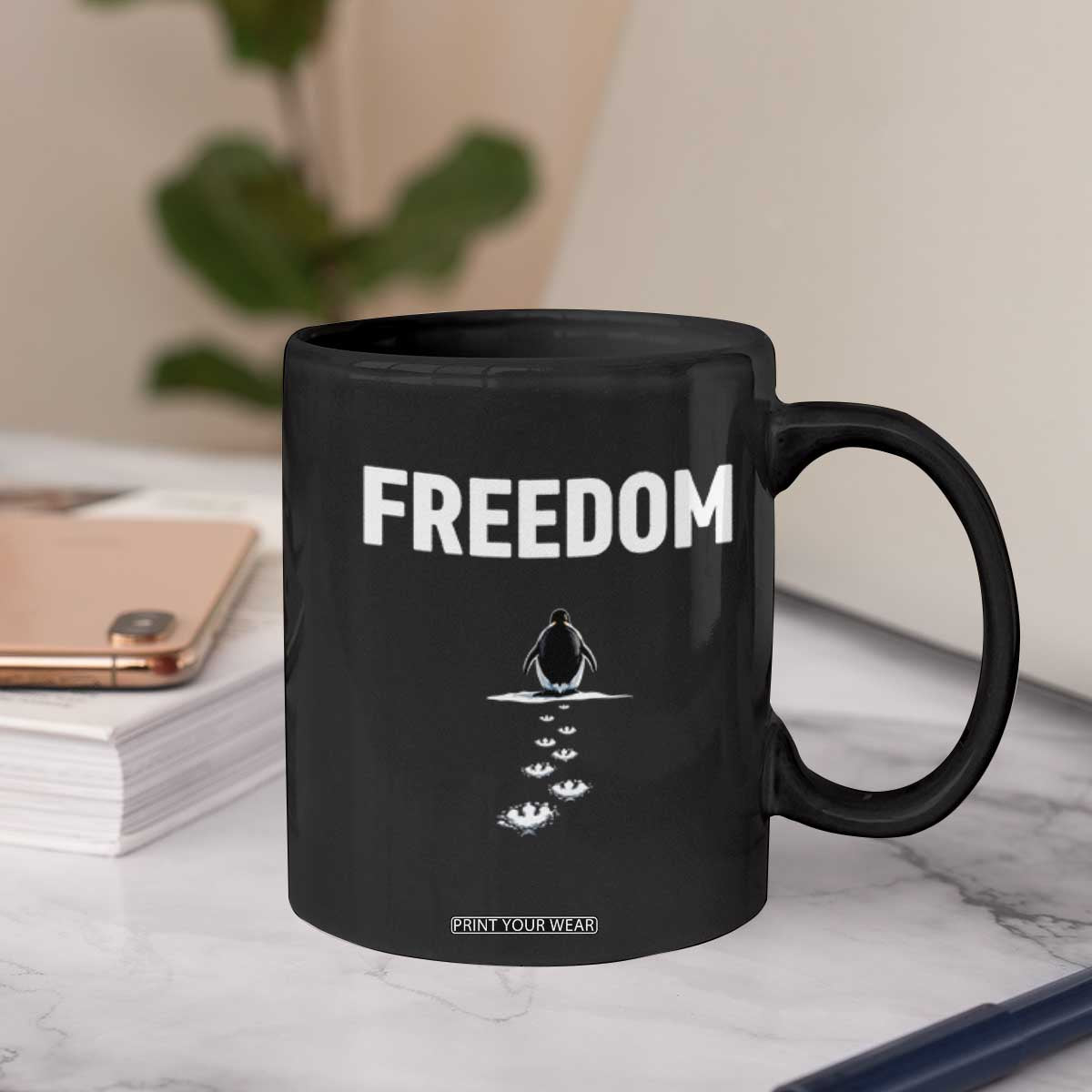 Penguin Freedom Coffee Mug Funny Nihilist Penguin Hiking Mountains TS14 Print Your Wear