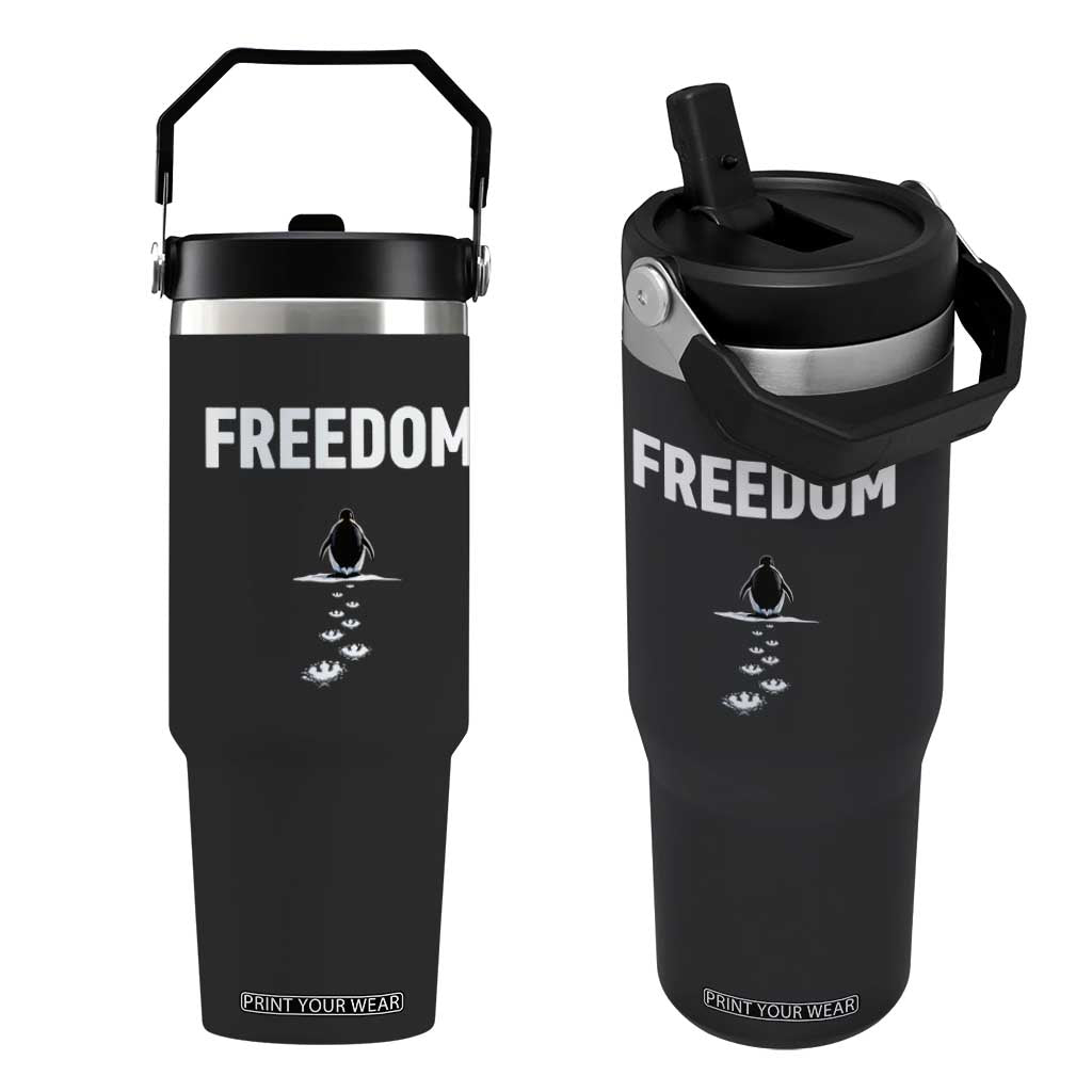 Penguin Freedom Flip Straw Tumbler Funny Nihilist Penguin Hiking Mountains TS14 One Size: 30 oz Black Print Your Wear