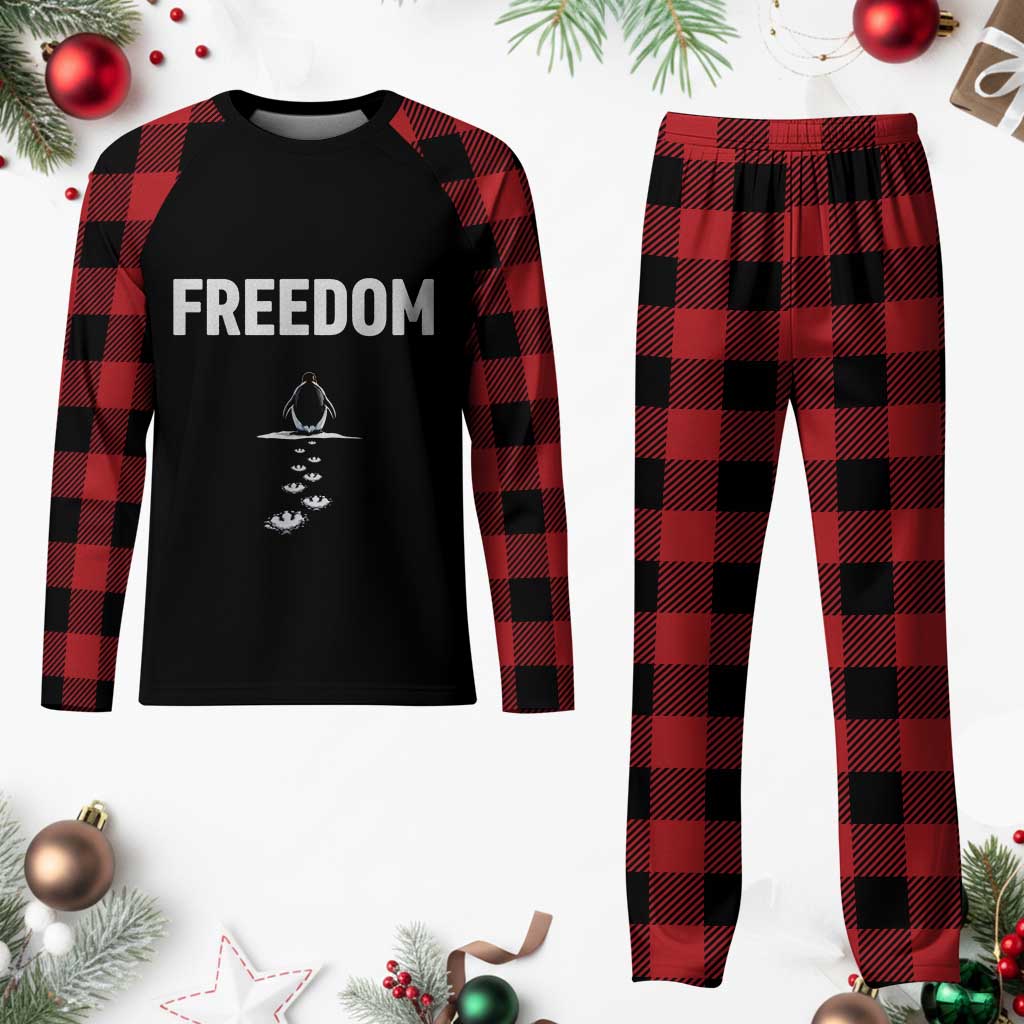 Penguin Freedom Plaid Pajama Set Funny Nihilist Penguin Hiking Mountains TS14 Buffalo Plaid Print Your Wear
