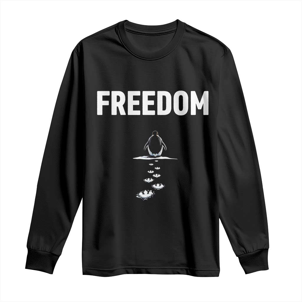 Penguin Freedom Long Sleeve Shirt Funny Nihilist Penguin Hiking Mountains TS14 Black Print Your Wear
