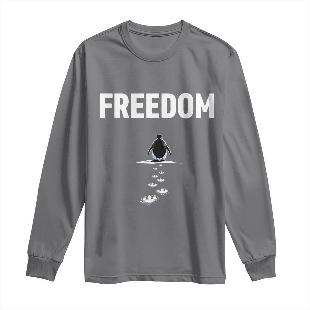 Penguin Freedom Long Sleeve Shirt Funny Nihilist Penguin Hiking Mountains TS14 Charcoal Print Your Wear