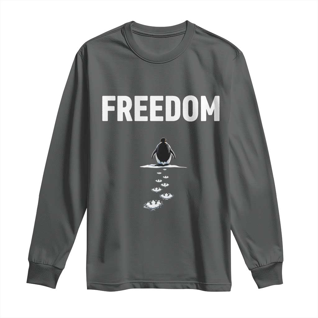 Penguin Freedom Long Sleeve Shirt Funny Nihilist Penguin Hiking Mountains TS14 Dark Heather Print Your Wear