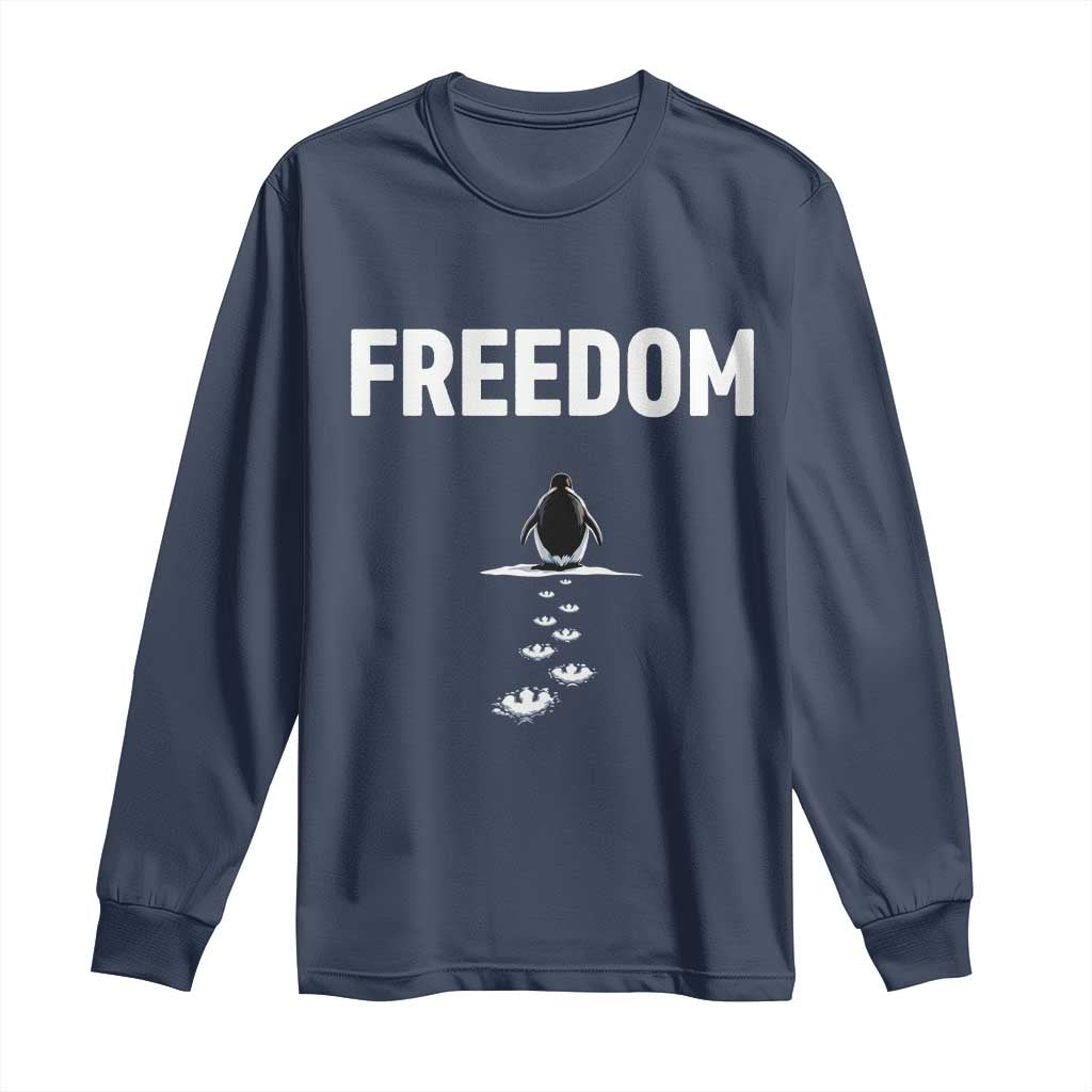 Penguin Freedom Long Sleeve Shirt Funny Nihilist Penguin Hiking Mountains TS14 Navy Print Your Wear