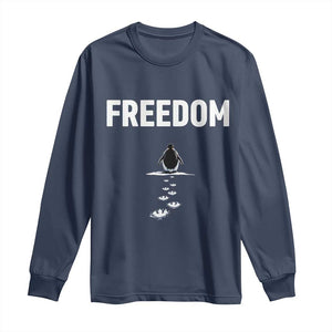 Penguin Freedom Long Sleeve Shirt Funny Nihilist Penguin Hiking Mountains TS14 Navy Print Your Wear
