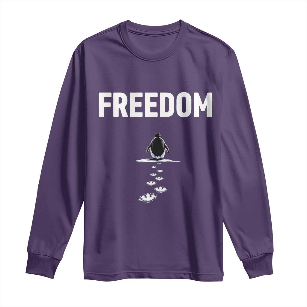Penguin Freedom Long Sleeve Shirt Funny Nihilist Penguin Hiking Mountains TS14 Purple Print Your Wear