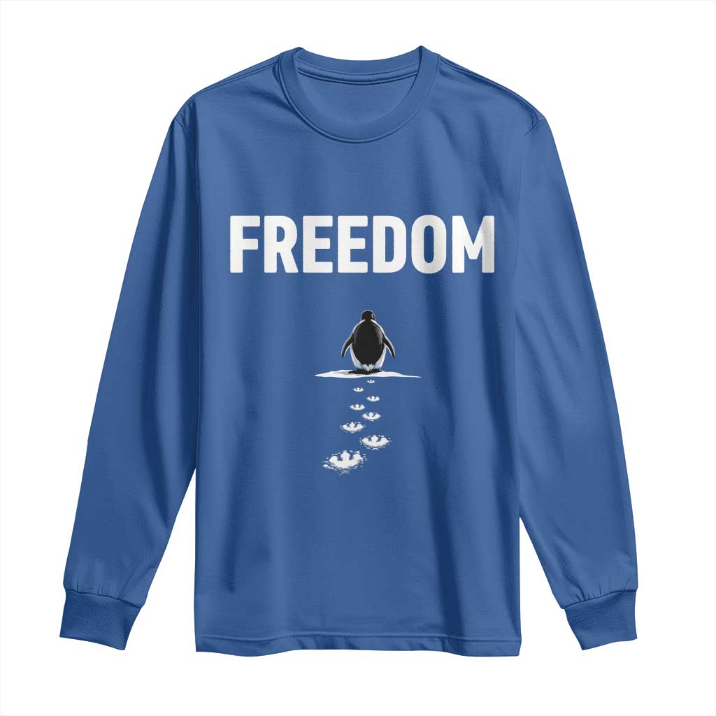 Penguin Freedom Long Sleeve Shirt Funny Nihilist Penguin Hiking Mountains TS14 Royal Blue Print Your Wear