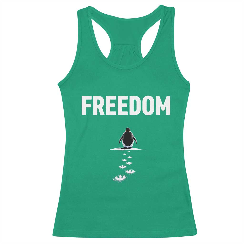 Penguin Freedom Racerback Tank Top Funny Nihilist Penguin Hiking Mountains TS14 Irish Green Print Your Wear