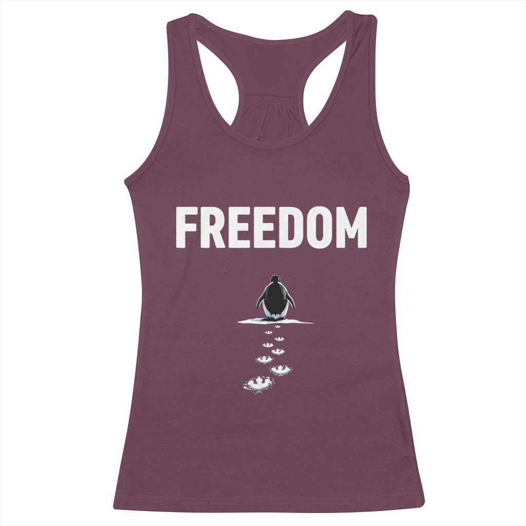 Penguin Freedom Racerback Tank Top Funny Nihilist Penguin Hiking Mountains TS14 Maroon Print Your Wear