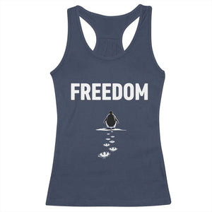 Penguin Freedom Racerback Tank Top Funny Nihilist Penguin Hiking Mountains TS14 Navy Print Your Wear