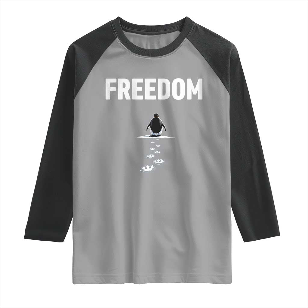 Penguin Freedom Raglan Shirt Funny Nihilist Penguin Hiking Mountains TS14 Sport Gray Black Print Your Wear