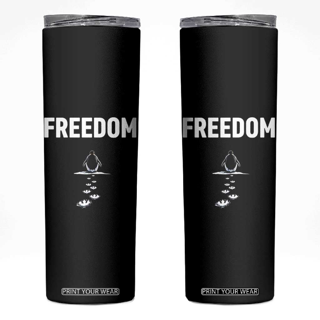Penguin Freedom Skinny Tumbler Funny Nihilist Penguin Hiking Mountains TS14 Black Print Your Wear