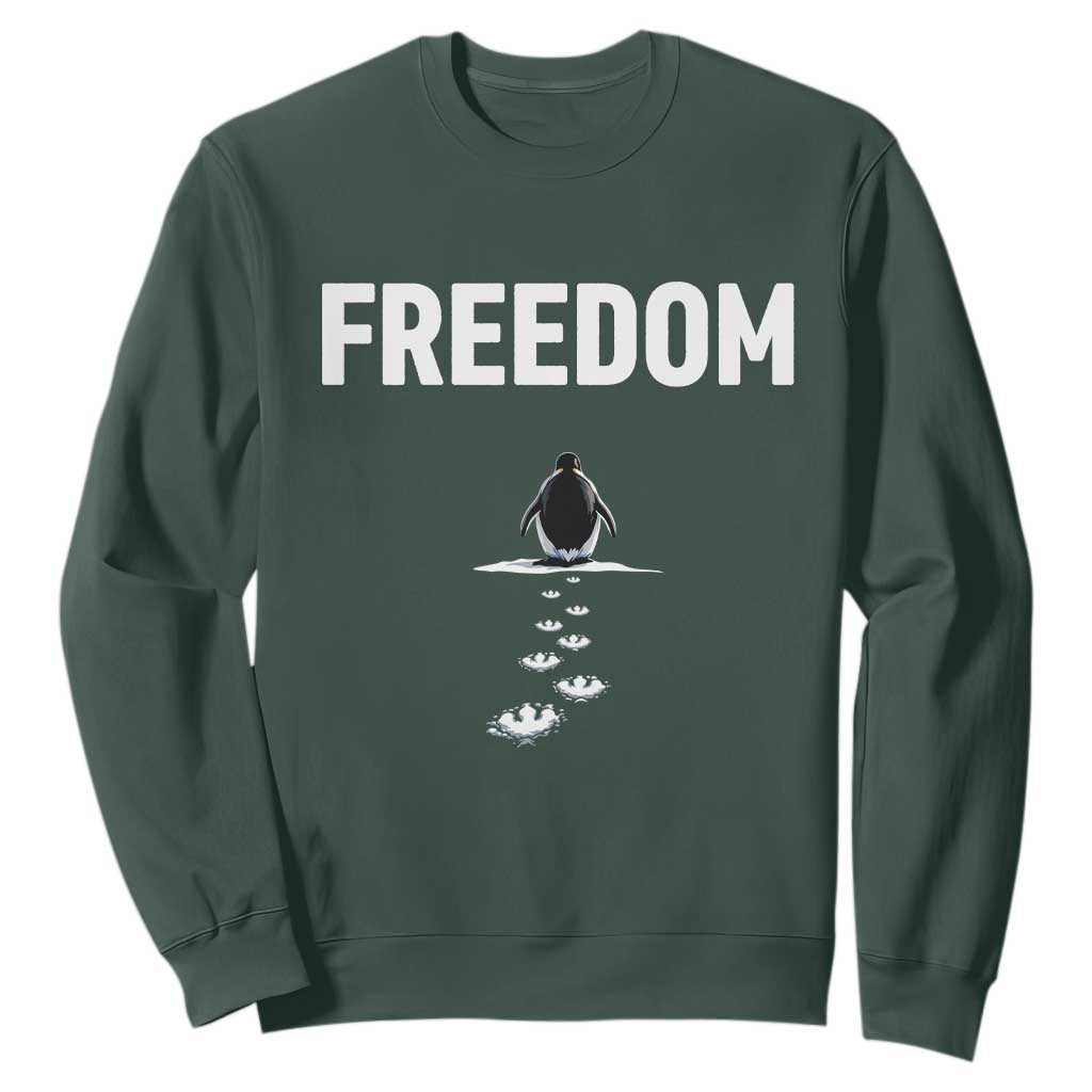Penguin Freedom Sweatshirt Funny Nihilist Penguin Hiking Mountains TS14 Dark Forest Green Print Your Wear