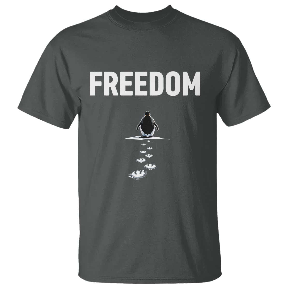Penguin Freedom T Shirt Funny Nihilist Penguin Hiking Mountains TS14 Dark Heather Print Your Wear