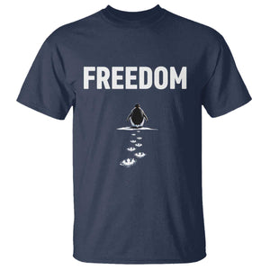Penguin Freedom T Shirt Funny Nihilist Penguin Hiking Mountains TS14 Navy Print Your Wear