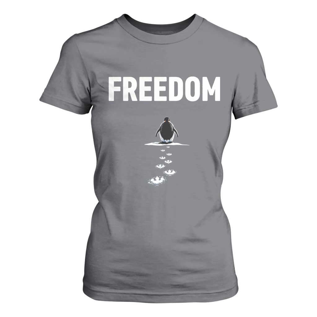 Penguin Freedom T Shirt For Women Funny Nihilist Penguin Hiking Mountains TS14 Charcoal Print Your Wear