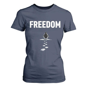 Penguin Freedom T Shirt For Women Funny Nihilist Penguin Hiking Mountains TS14 Navy Print Your Wear