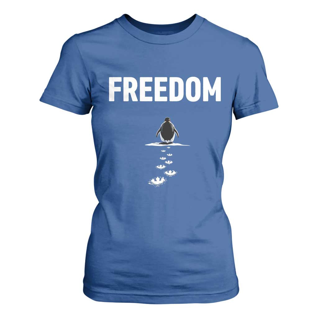 Penguin Freedom T Shirt For Women Funny Nihilist Penguin Hiking Mountains TS14 Royal Blue Print Your Wear