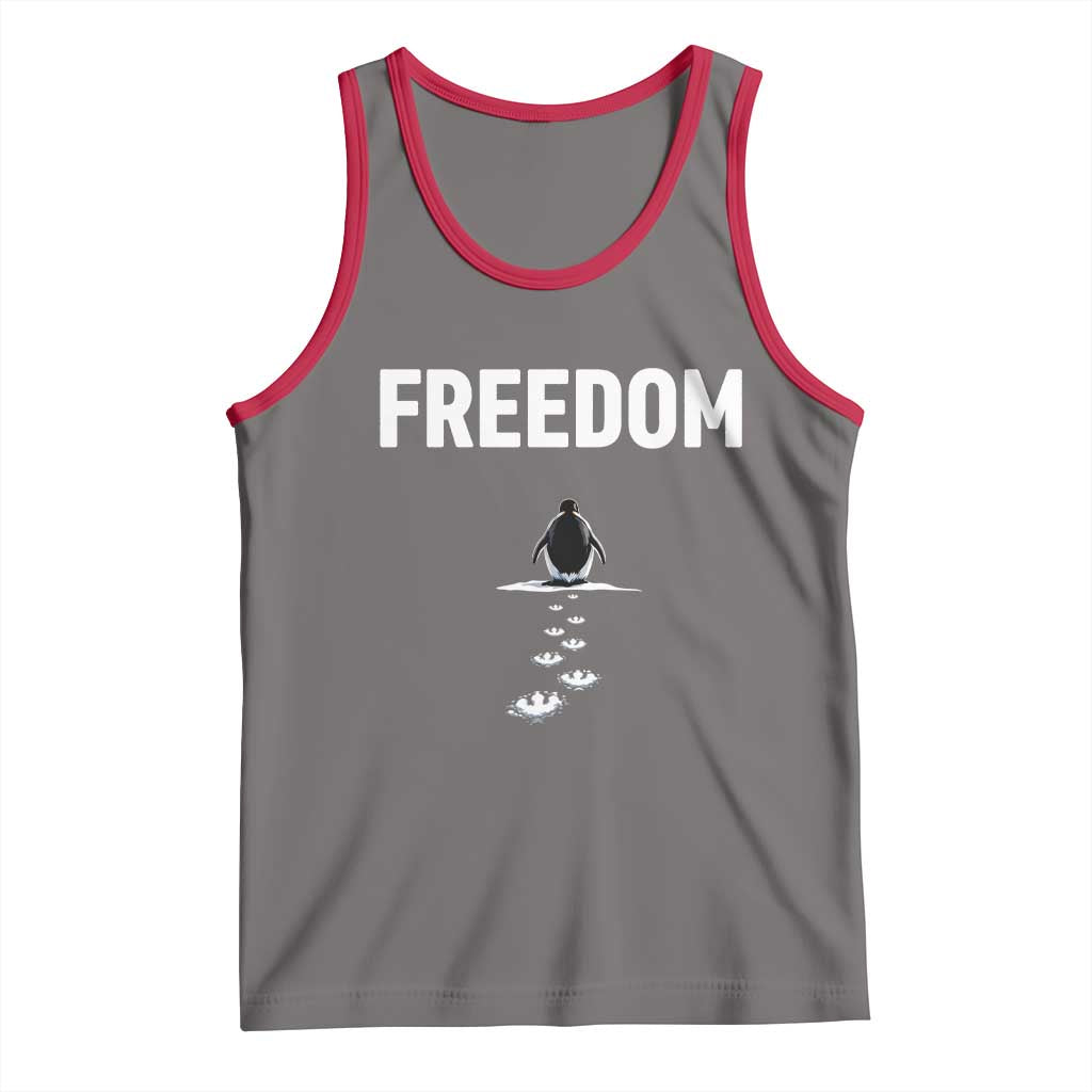 Penguin Freedom Tank Top Funny Nihilist Penguin Hiking Mountains TS14 Deep Heather Red Print Your Wear