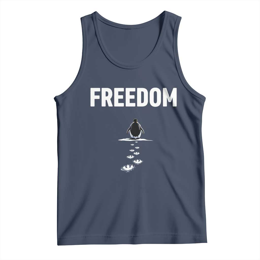 Penguin Freedom Tank Top Funny Nihilist Penguin Hiking Mountains TS14 Navy Print Your Wear