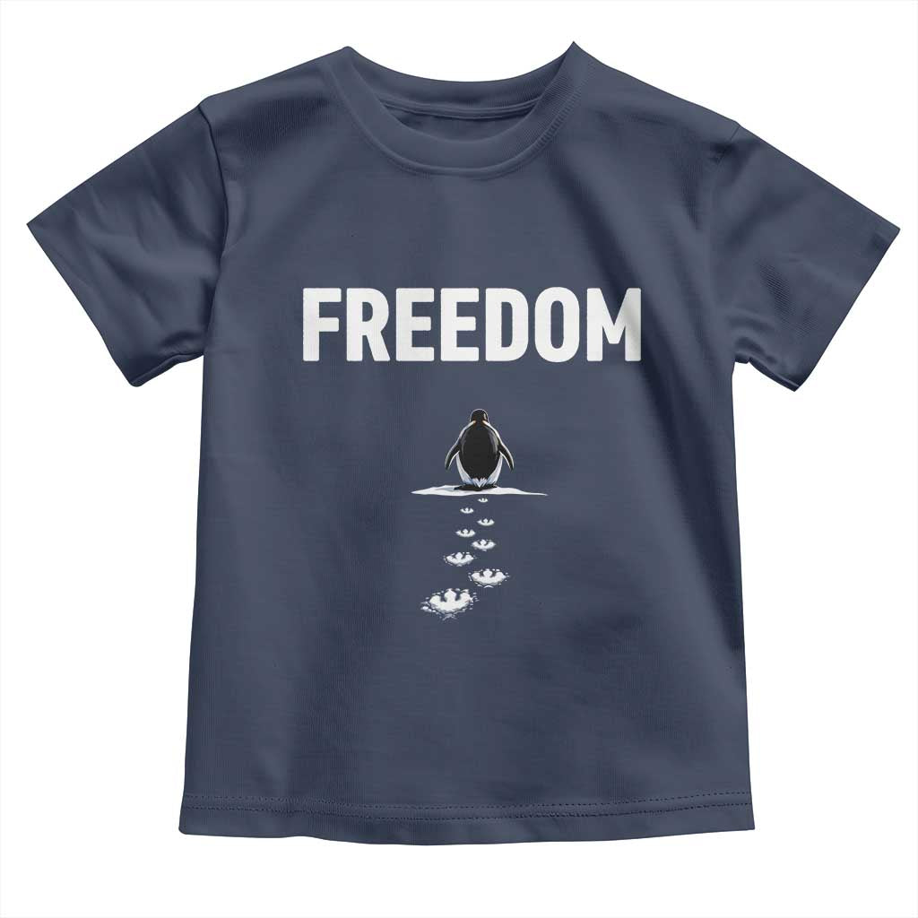 Penguin Freedom Toddler T Shirt Funny Nihilist Penguin Hiking Mountains TS14 Navy Print Your Wear