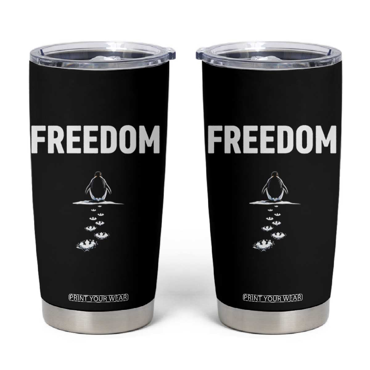 Penguin Freedom Tumbler Cup Funny Nihilist Penguin Hiking Mountains TS14 Black Print Your Wear