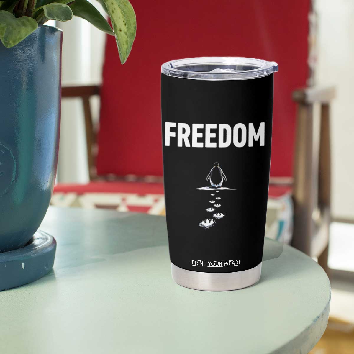 Penguin Freedom Tumbler Cup Funny Nihilist Penguin Hiking Mountains TS14 Print Your Wear