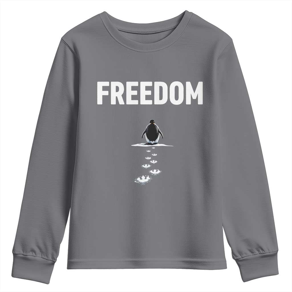 Penguin Freedom Youth Sweatshirt Funny Nihilist Penguin Hiking Mountains TS14 Charcoal Print Your Wear