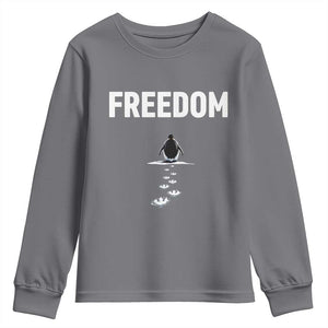 Penguin Freedom Youth Sweatshirt Funny Nihilist Penguin Hiking Mountains TS14 Charcoal Print Your Wear
