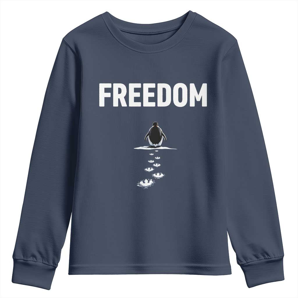 Penguin Freedom Youth Sweatshirt Funny Nihilist Penguin Hiking Mountains TS14 Navy Print Your Wear