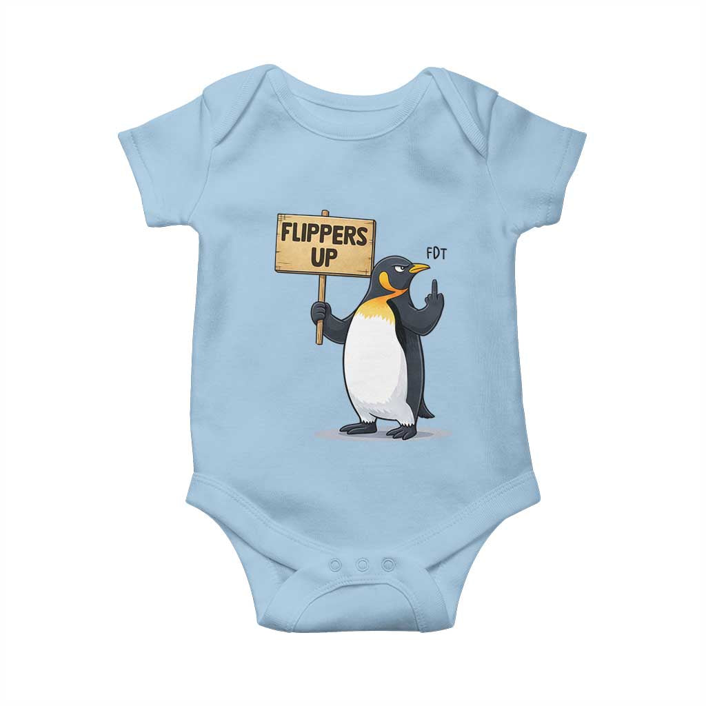Penguins Resist Baby Onesie Flippers Up Protest TS14 Light Blue Print Your Wear