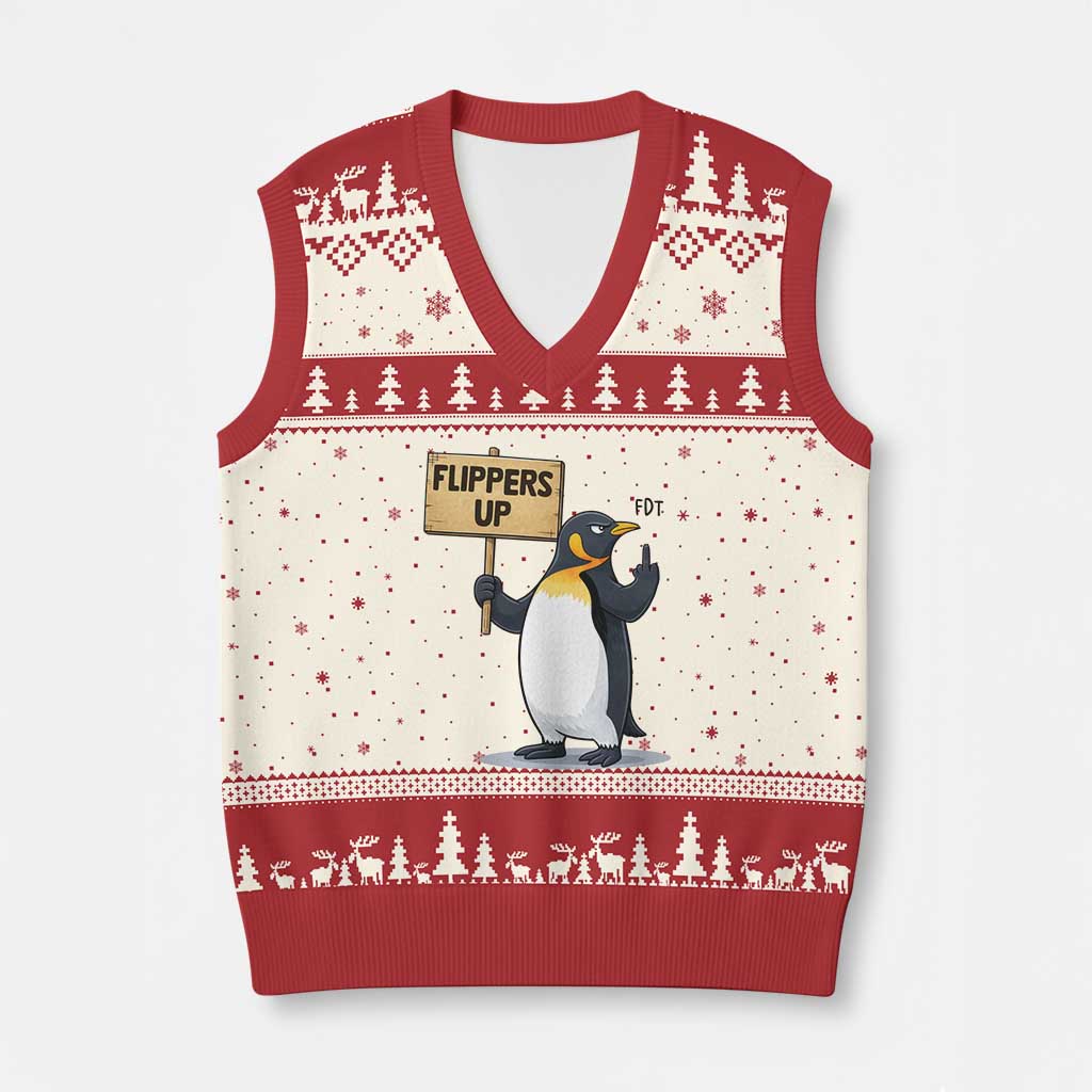 Penguins Resist V-Neck Knit Sweater Vest Flippers Up Protest TS14 Beige Red Print Your Wear