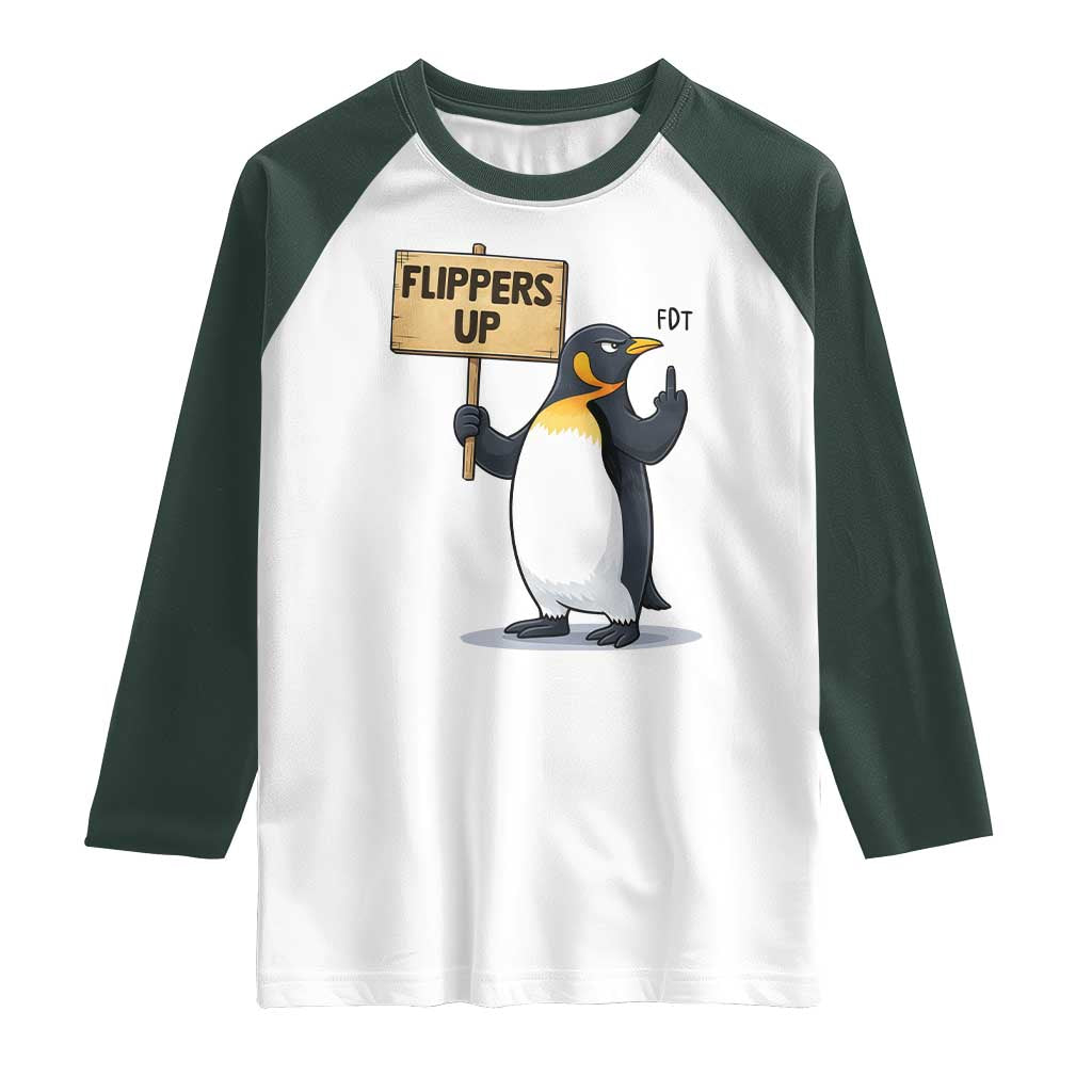 Penguins Resist Raglan Shirt Flippers Up Protest TS14 White Dark Forest Green Print Your Wear