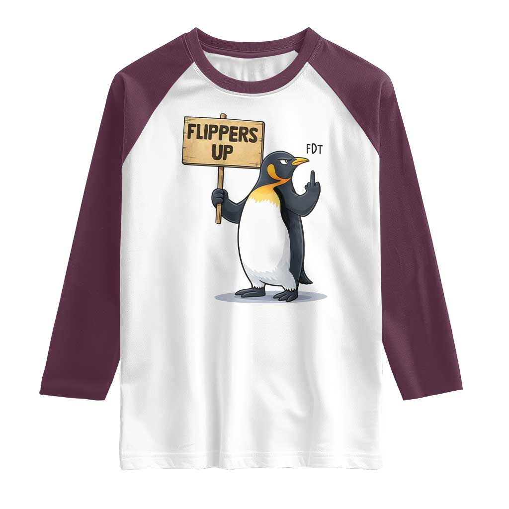 Penguins Resist Raglan Shirt Flippers Up Protest TS14 White Maroon Print Your Wear