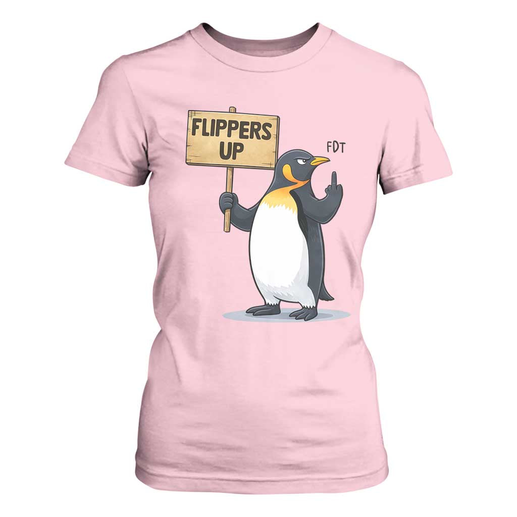 Penguins Resist T Shirt For Women Flippers Up Protest TS14 Light Pink Print Your Wear