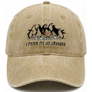 Funny Penguins Resist Protest Washed Cotton Baseball Cap I Pefer My Ice Crushed TS14 Washed Cap Universal Fit Khaki Print Your Wear
