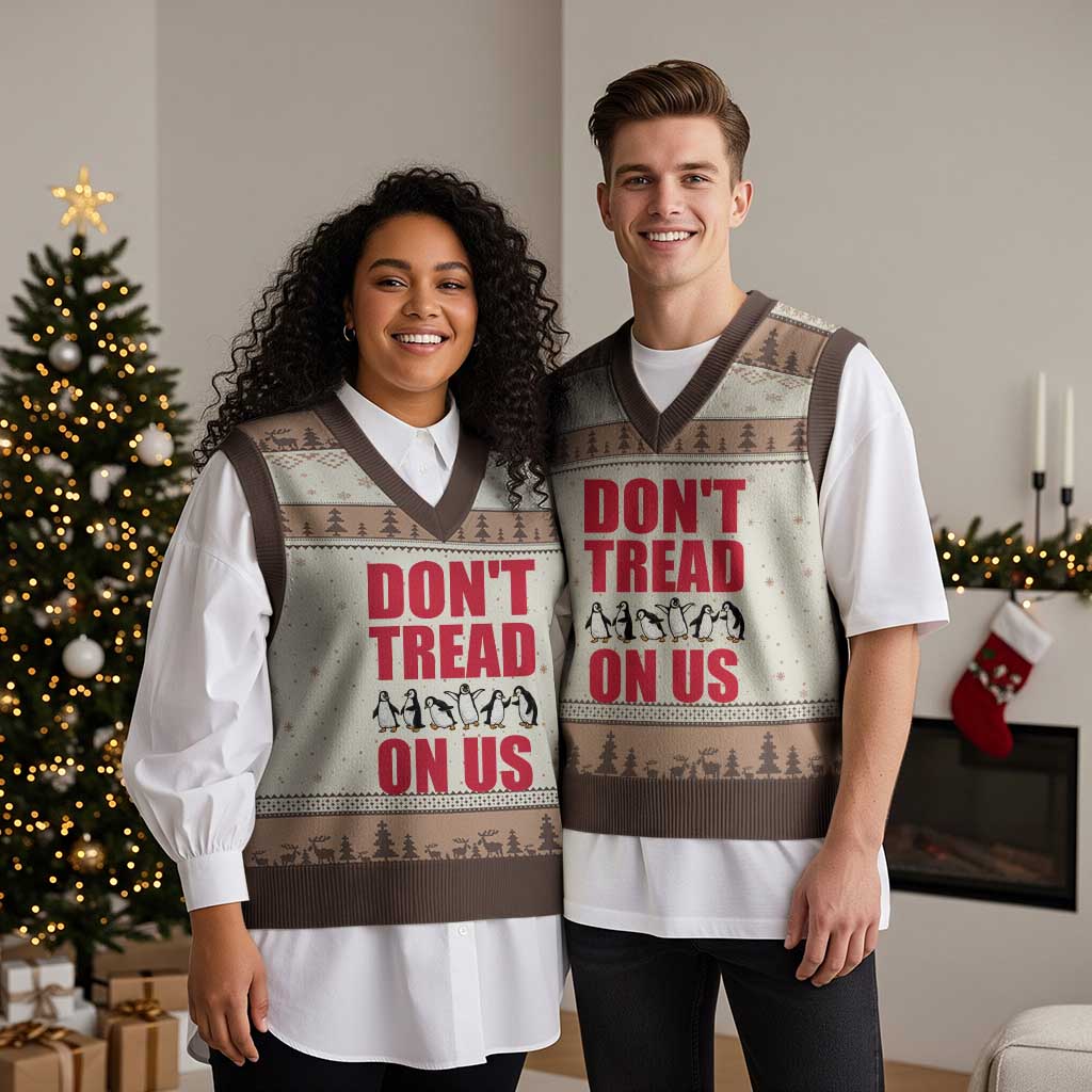 Funny Penguins Resist Protest V-Neck Knit Sweater Vest Don't Tread On Us TS14 Mocha Mousse Print Your Wear