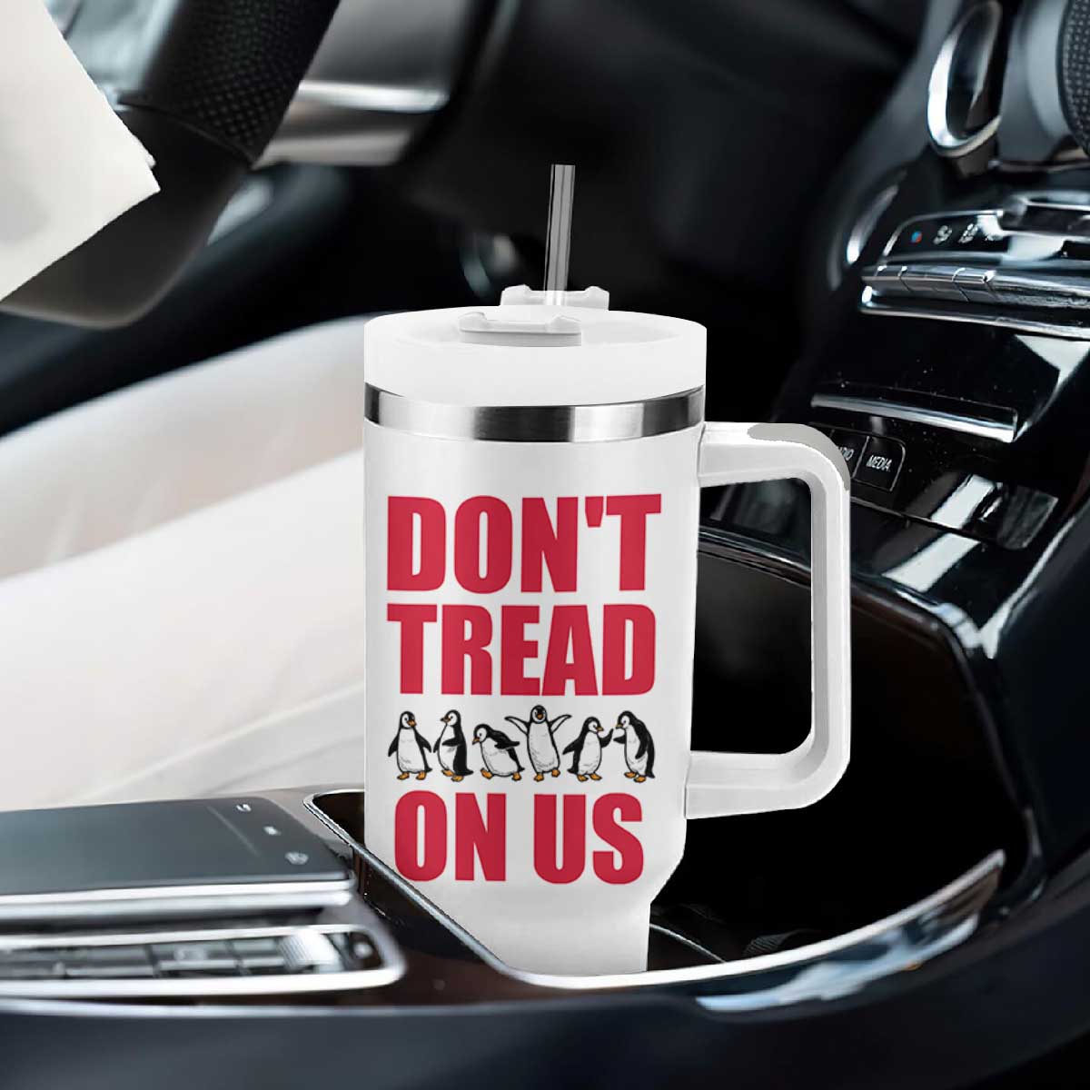Funny Penguins Resist Protest Tumbler With Handle Don't Tread On Us TS14 Print Your Wear