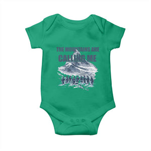 Funny Nihilist Penguin Hiking Baby Onesie The Mountains Are Calling Me TS14 Irish Green Print Your Wear